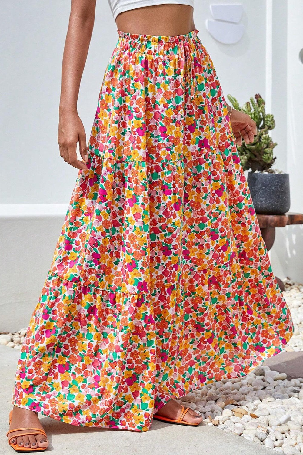 Swinging High Mini Floral Maxi Skirt