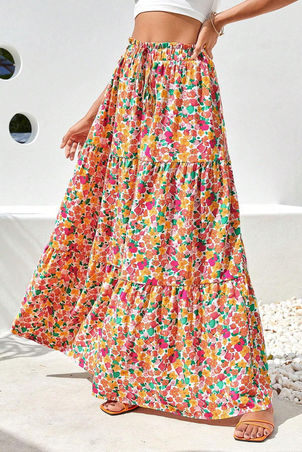 Swinging High Mini Floral Maxi Skirt