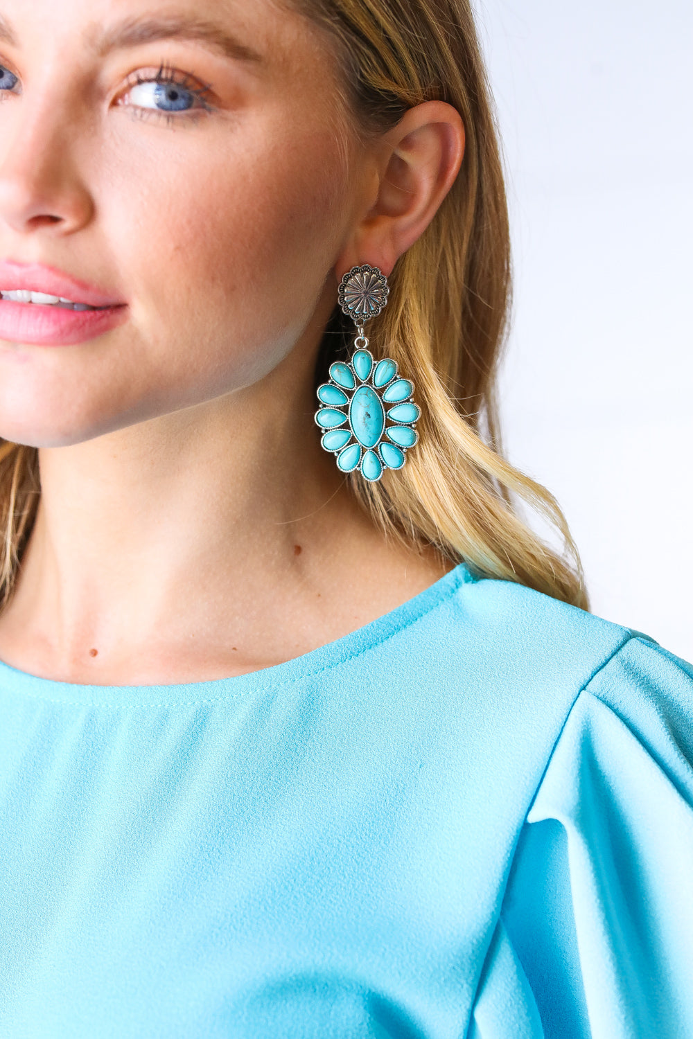 Vintage Style Turquoise Stone Floral Drop Earrings