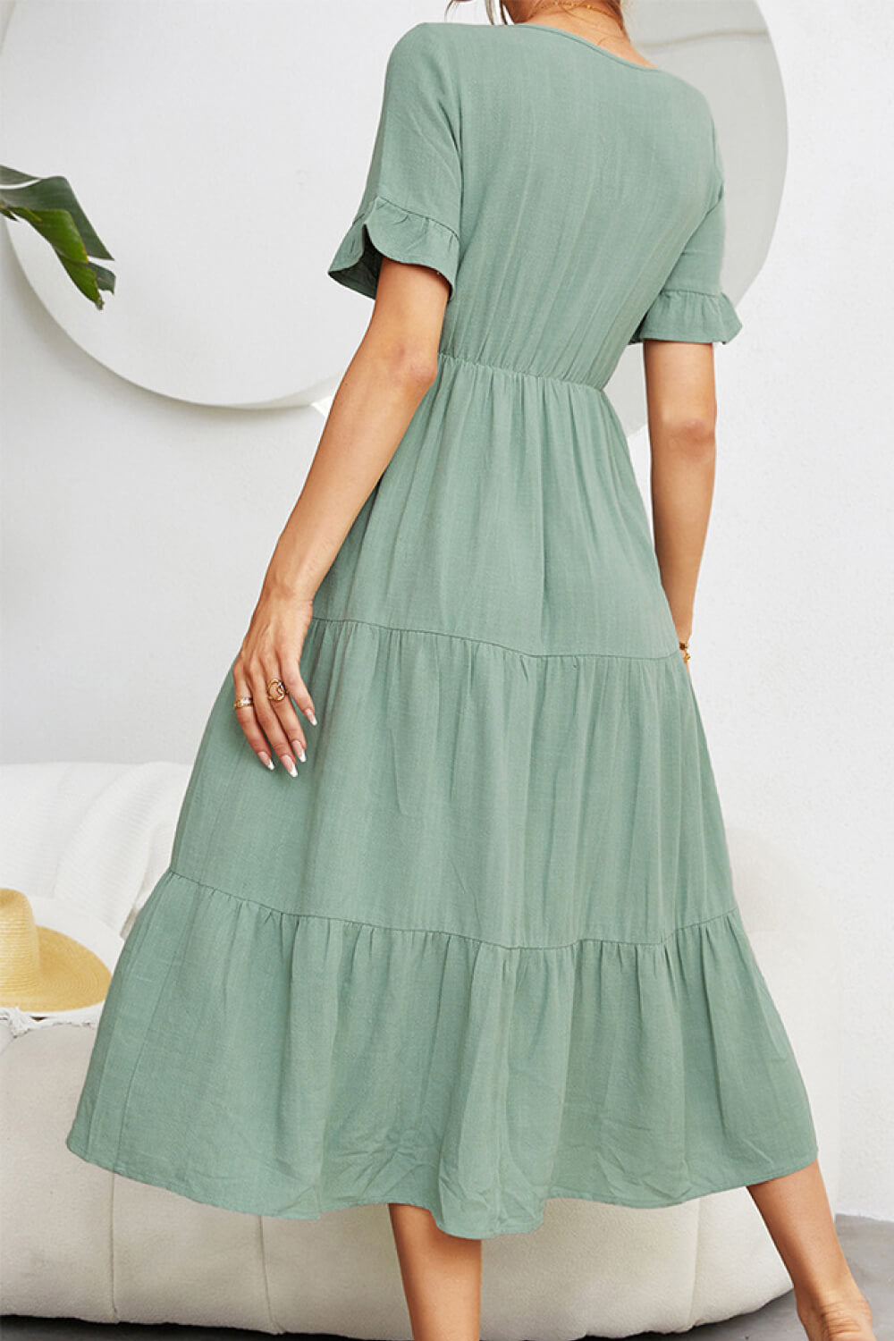Short Sleeve V-Neck Tiered Dress