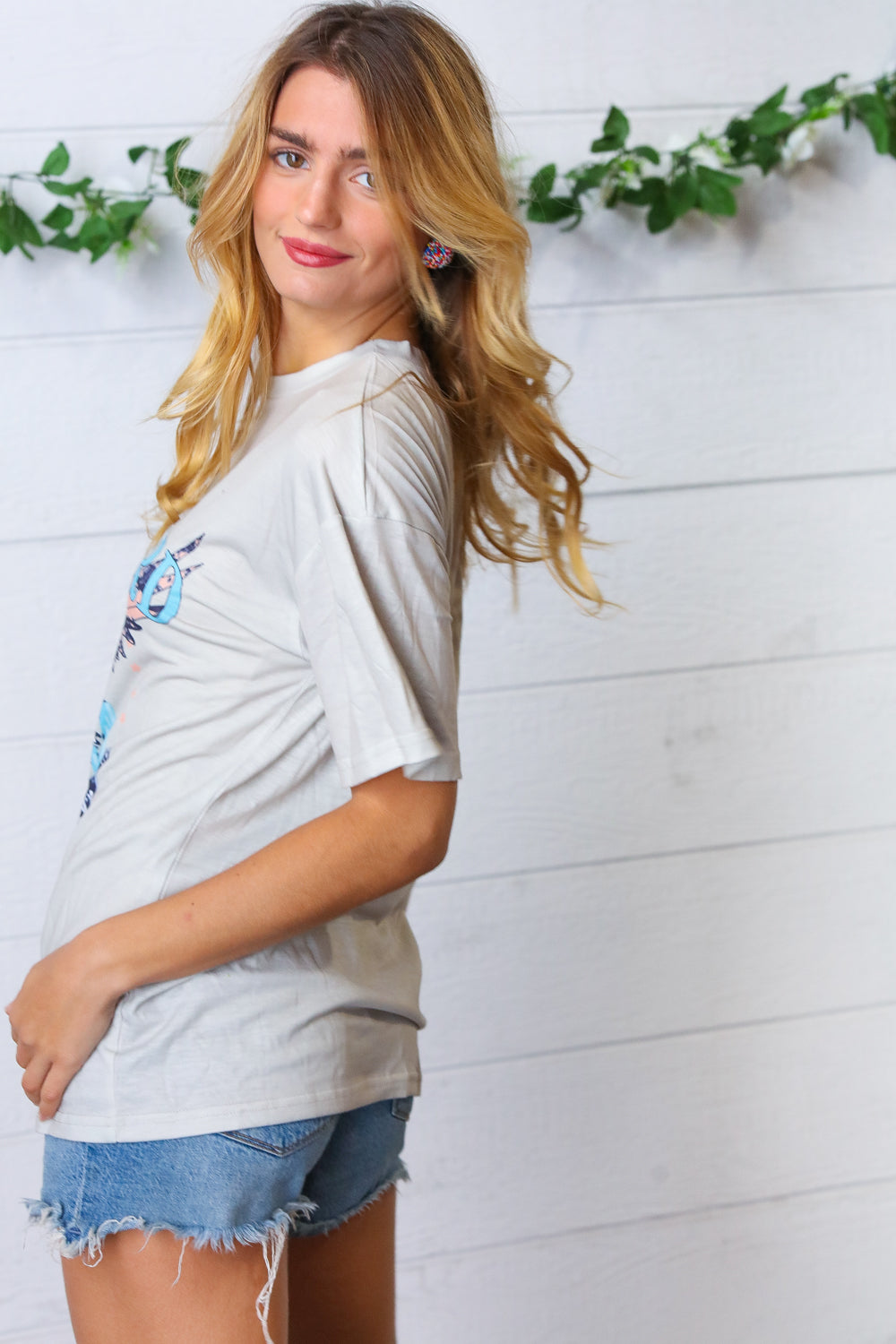 LT Grey Cotton Distressed Free Bird Graphic Tee