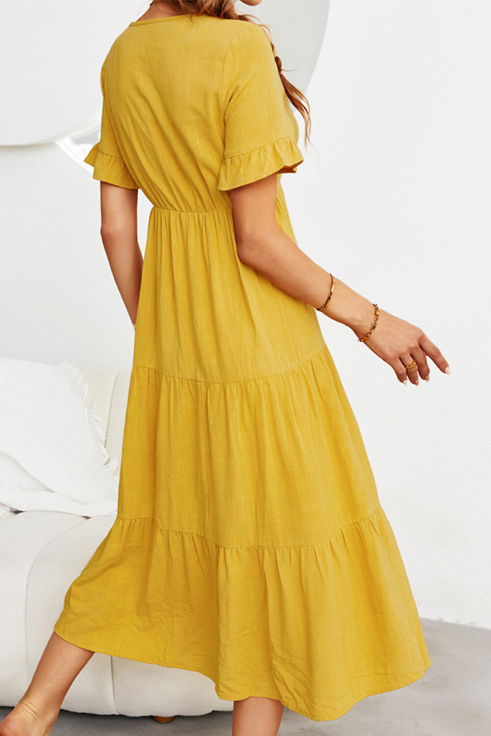 Short Sleeve V-Neck Tiered Dress