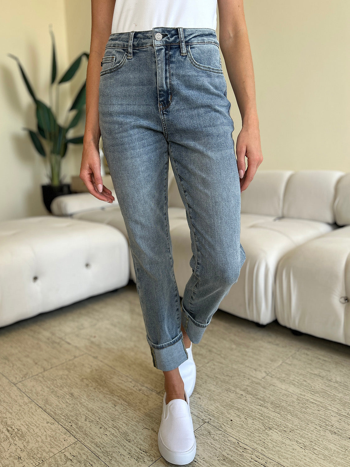 Sophie High Waist Cuff Hem Skinny Jeans