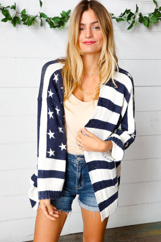 Blue Stars & Stripes Cotton Open Cardigan