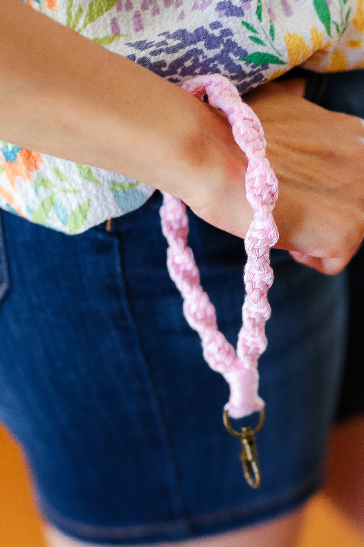 Baby Pink Hand Woven Braid Wristlet Keychain