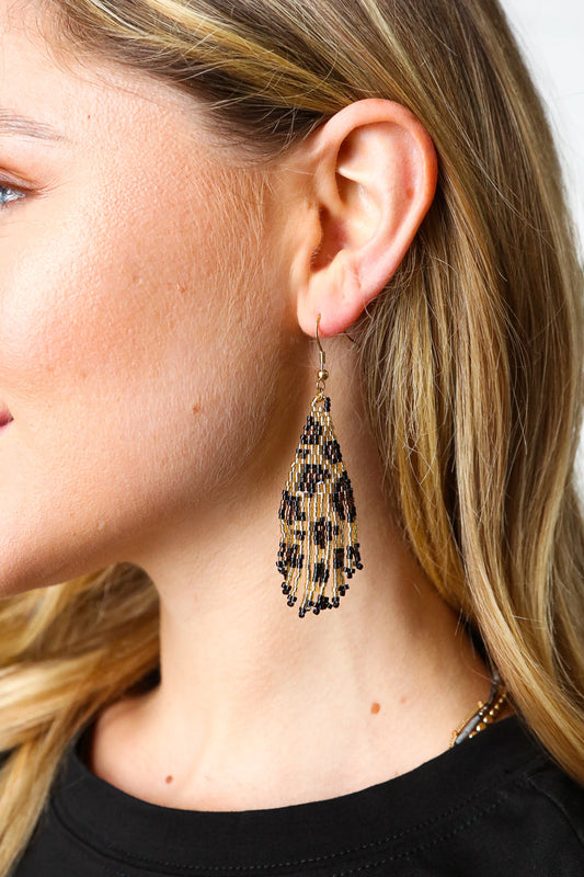 Leopard Beaded Pyramid Drop Earrings