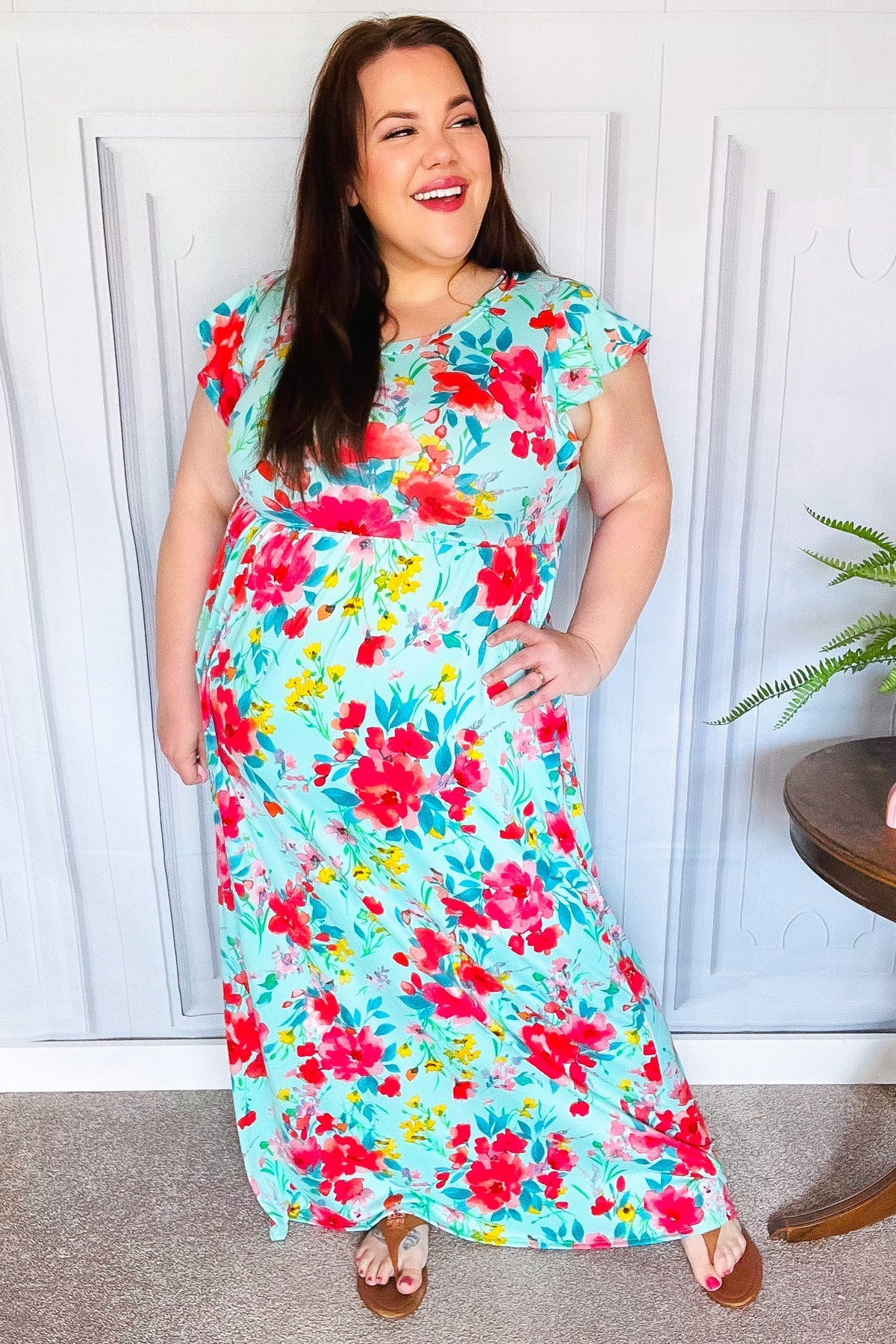 Aqua Floral Fit & Flare Maxi Dress