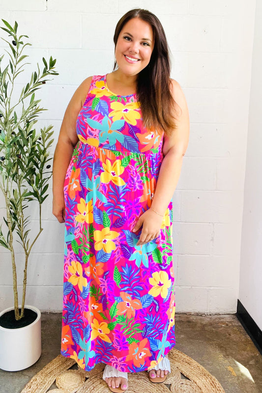 Diva Dreams Multicolor Tropical Floral Fit & Flare Maxi Dress