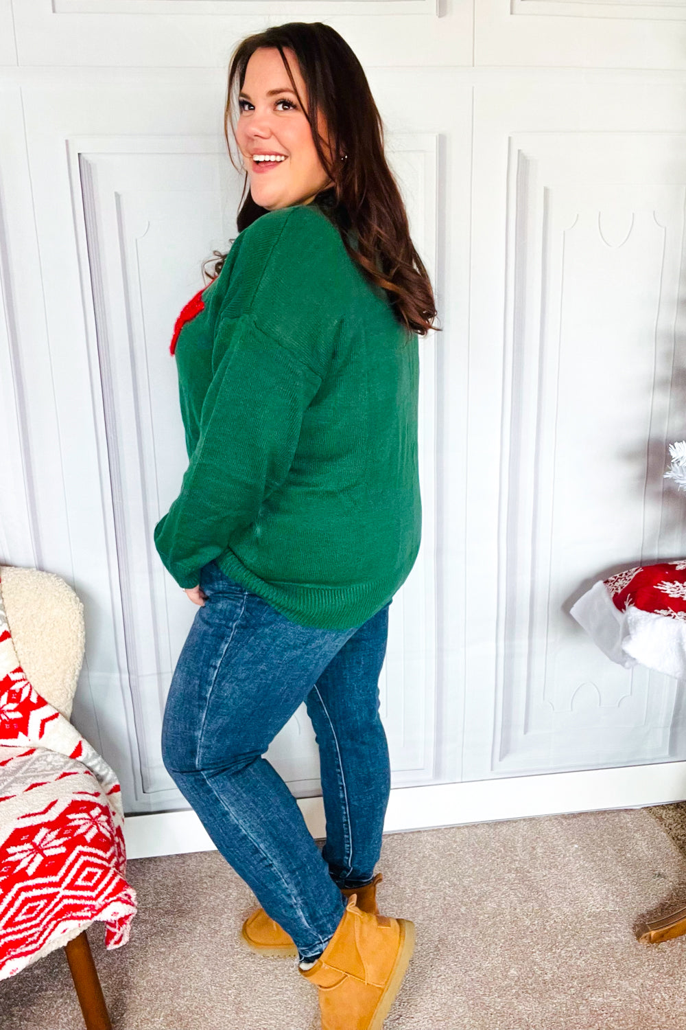 More The Merrier Hunter Green Pop Up Lurex Sweater