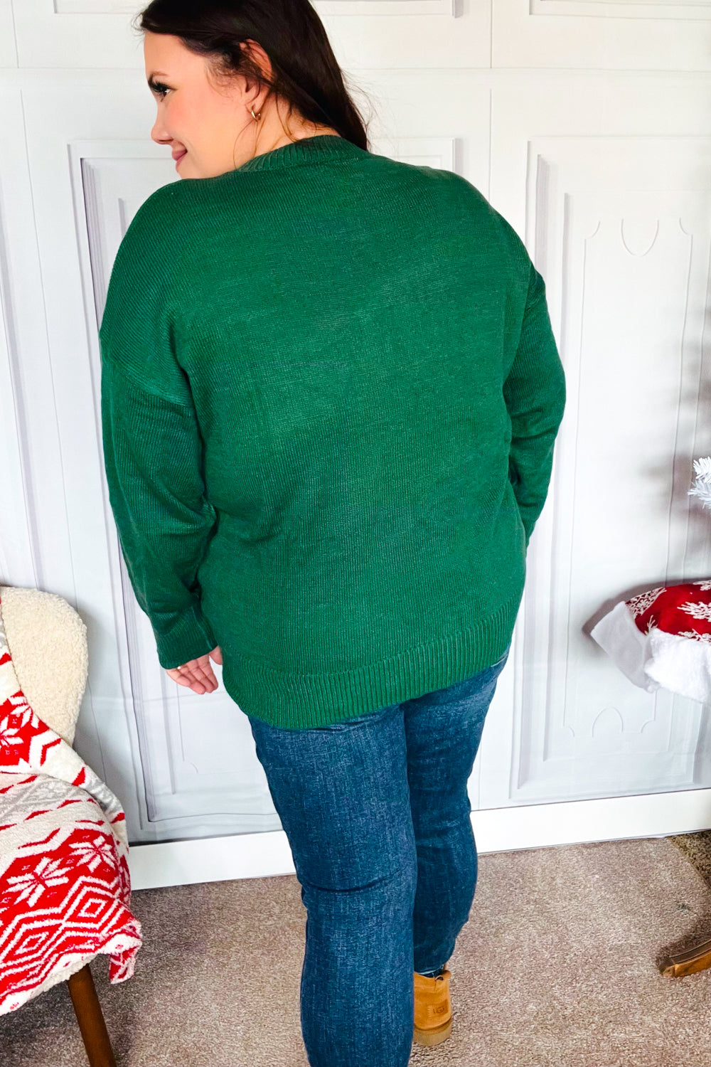 More The Merrier Hunter Green Pop Up Lurex Sweater