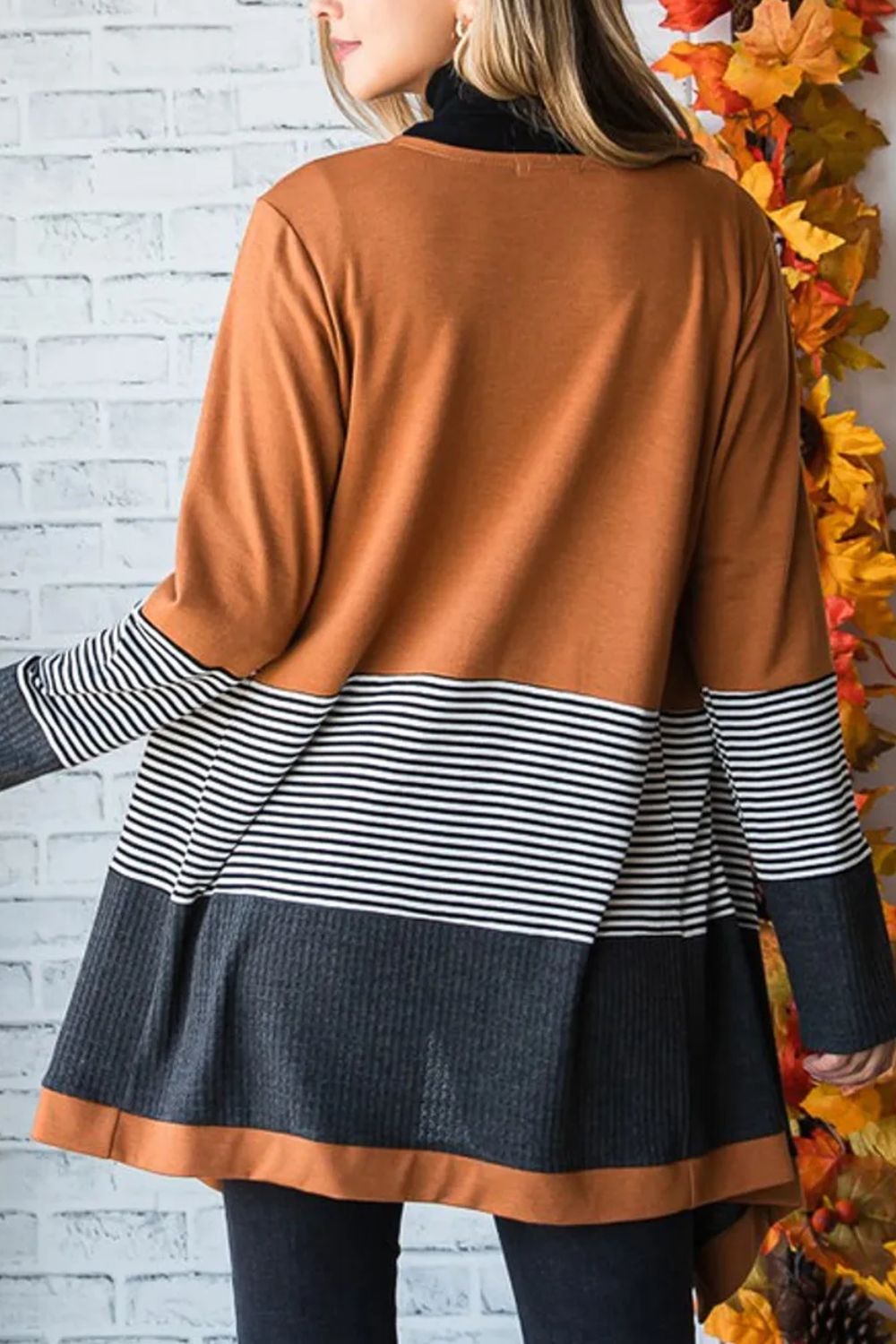 Striped Open Front Long Sleeve Cover Up