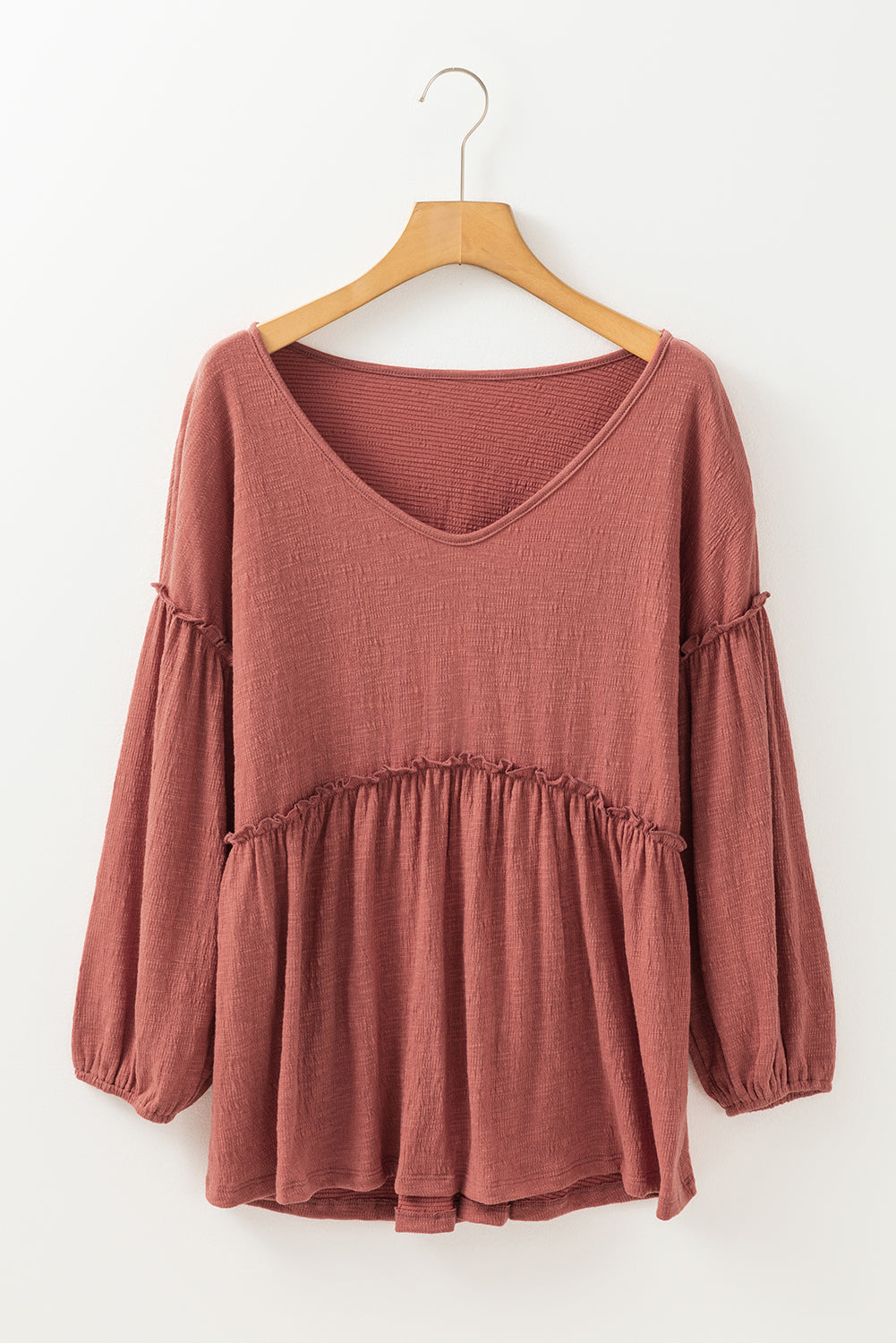 Frill V-Neck Long Sleeve Blouse