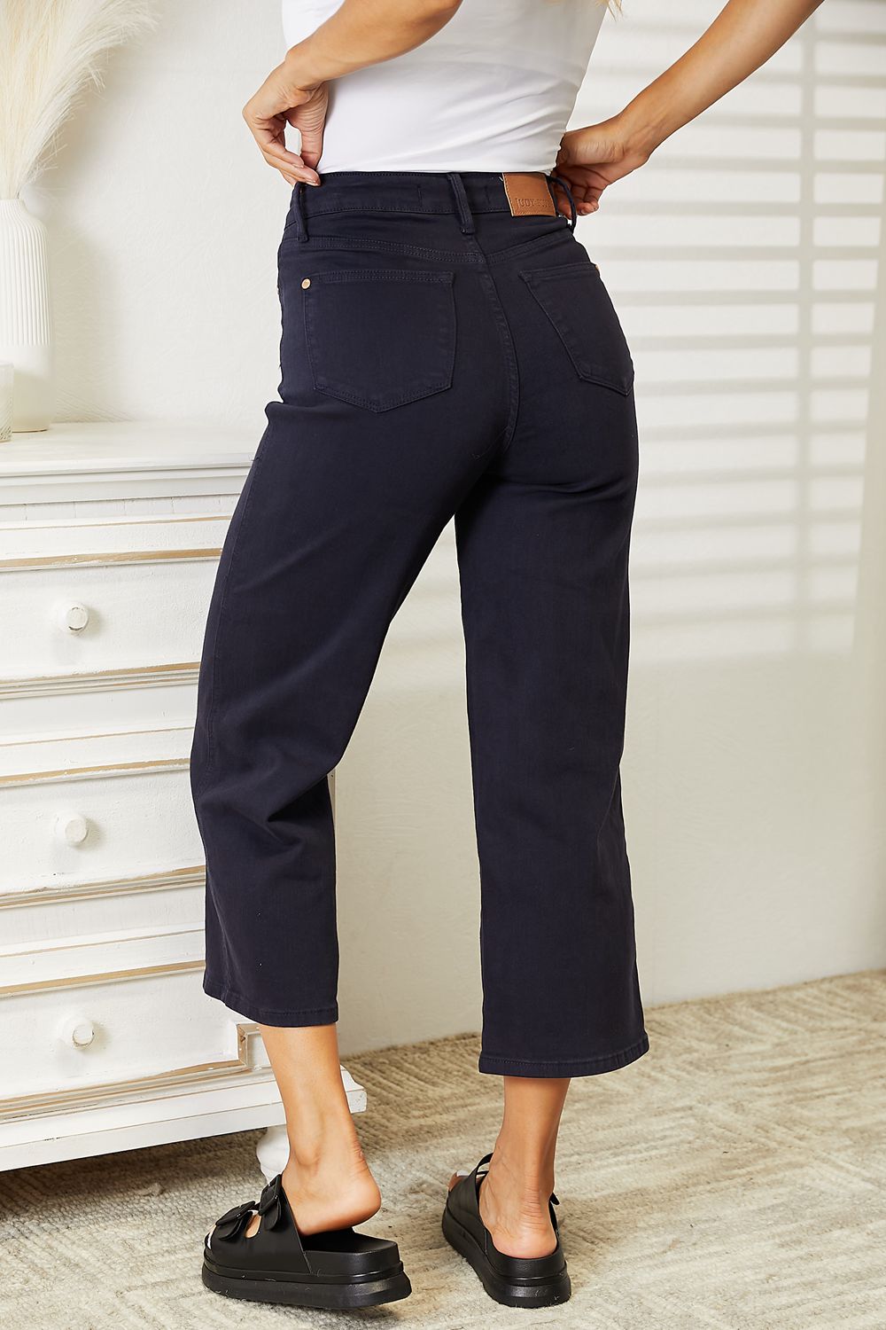Hannah Tummy Control Garment Dyed Wide Cropped Jeans