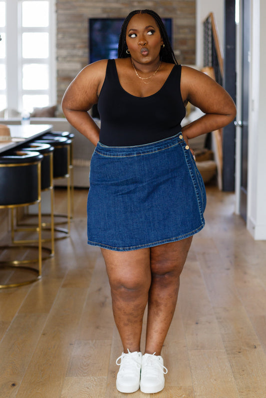 Jalissa High Waist Overlap Denim Skort