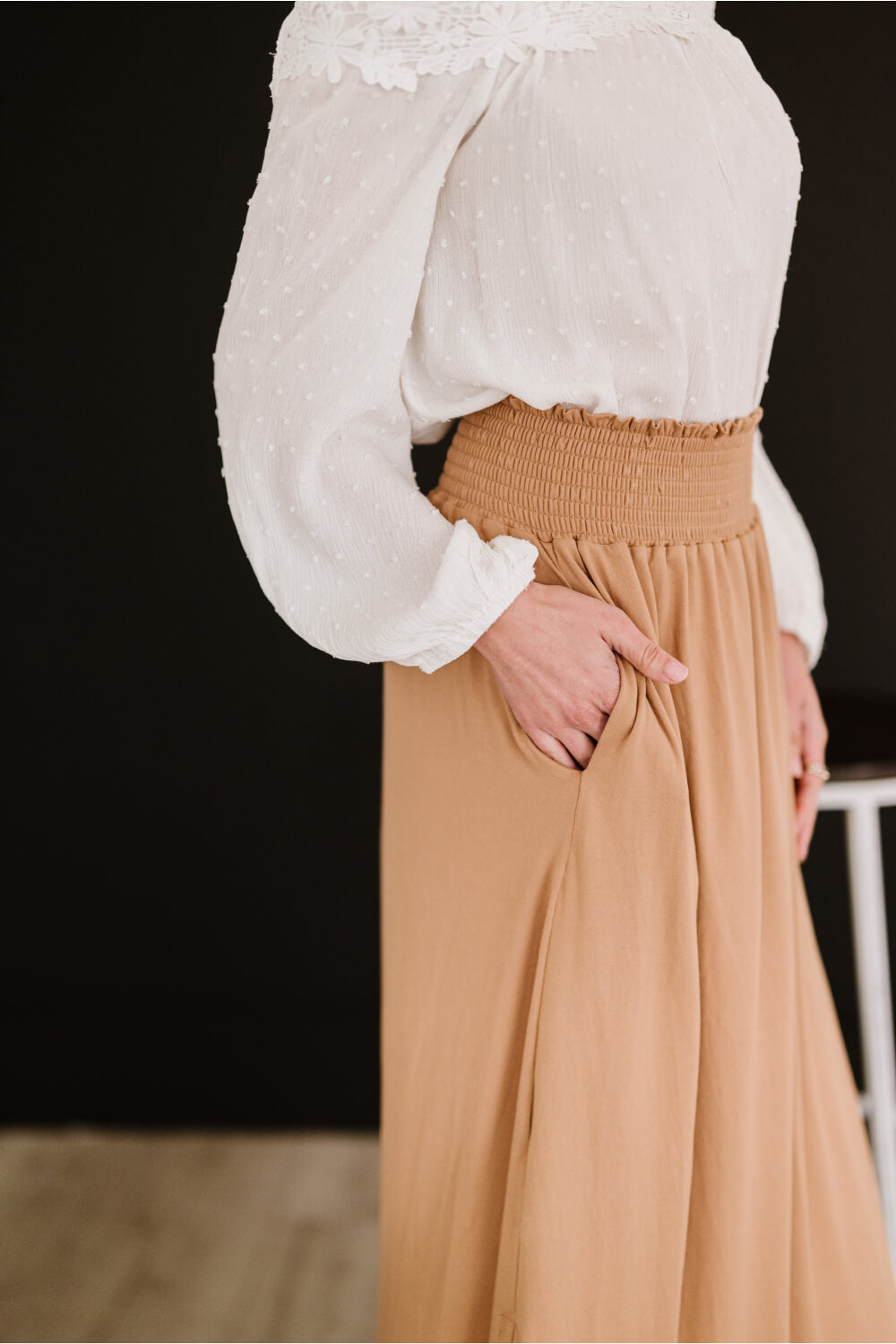 Don't Leave Without Me Skirt in Camel